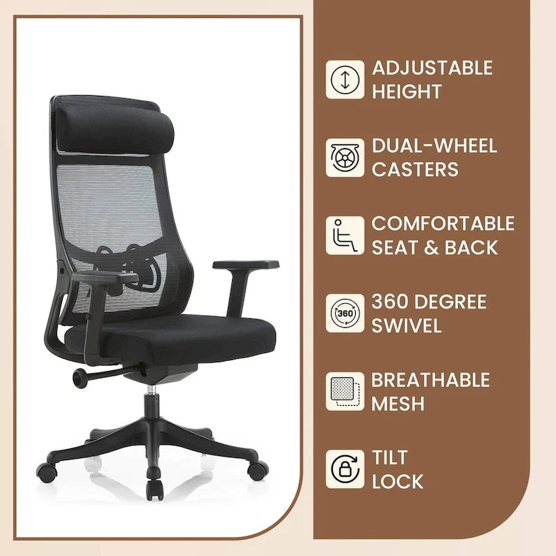 Ergonomic Mesh Back Office Chair with Adjustable Height and Armrests