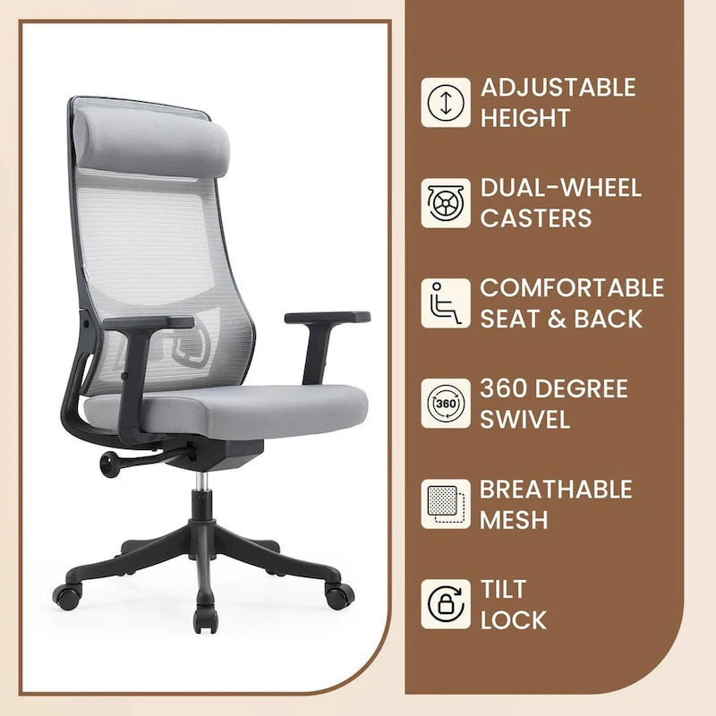 Ergonomic Mesh Back Office Chair with Adjustable Height and Armrests