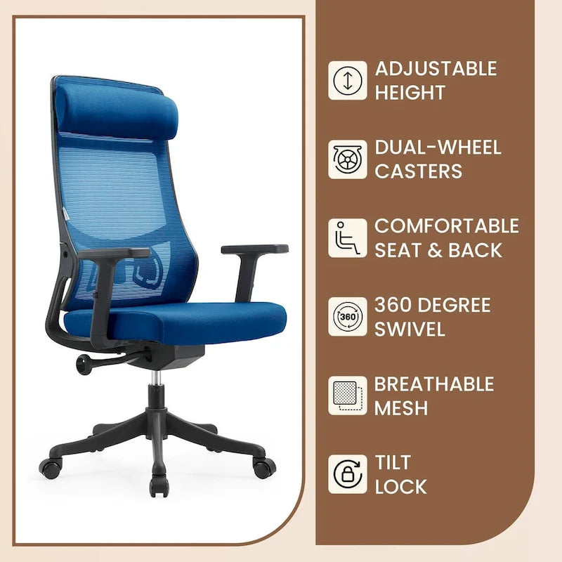 Ergonomic Mesh Back Office Chair with Adjustable Height and Armrests