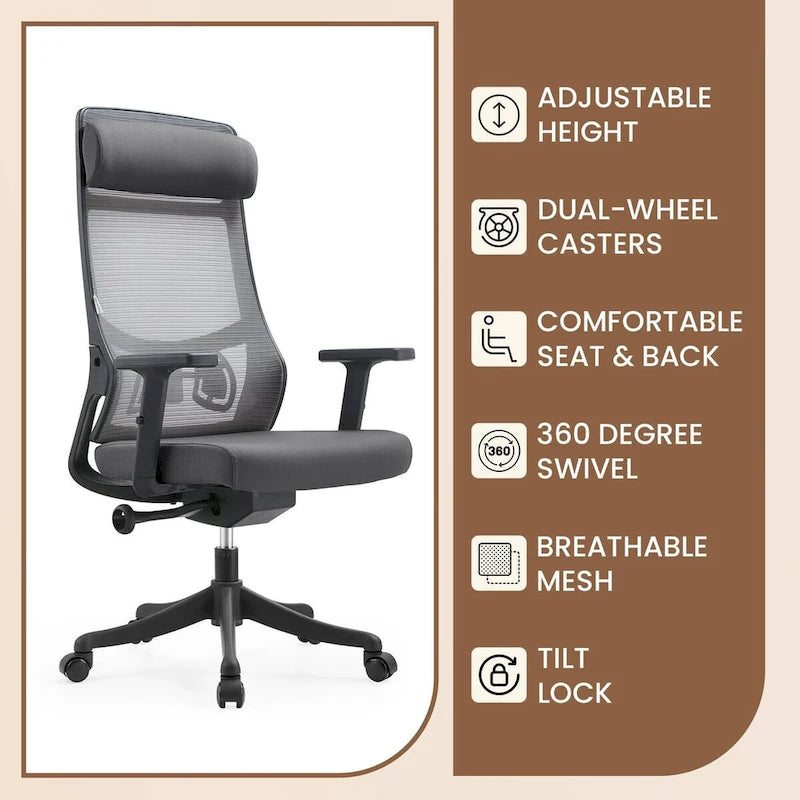 Ergonomic Mesh Back Office Chair with Adjustable Height and Armrests