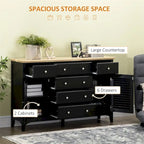 Wood Sideboard Buffet Cabinet with Drawers and Adjustable Shelves