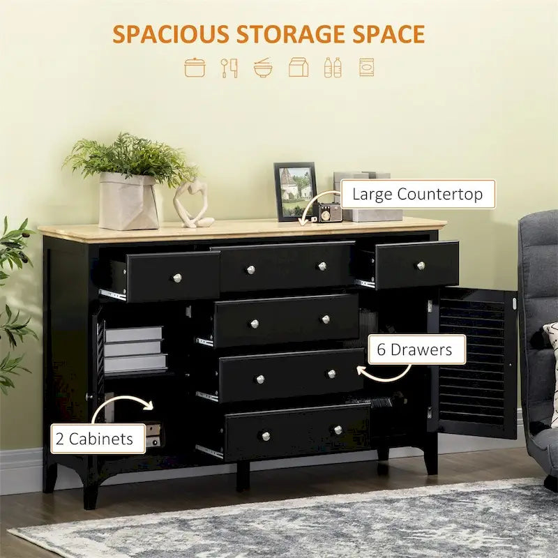 Wood Sideboard Buffet Cabinet with Drawers and Adjustable Shelves