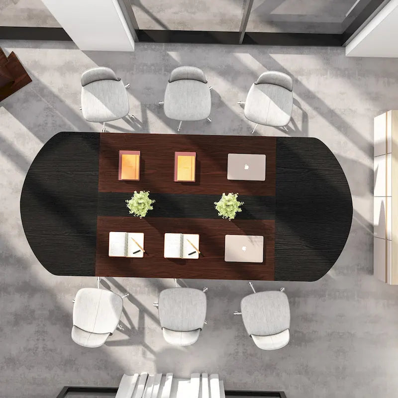 6FT Curved Conference Table with Walnut and Black Veneer