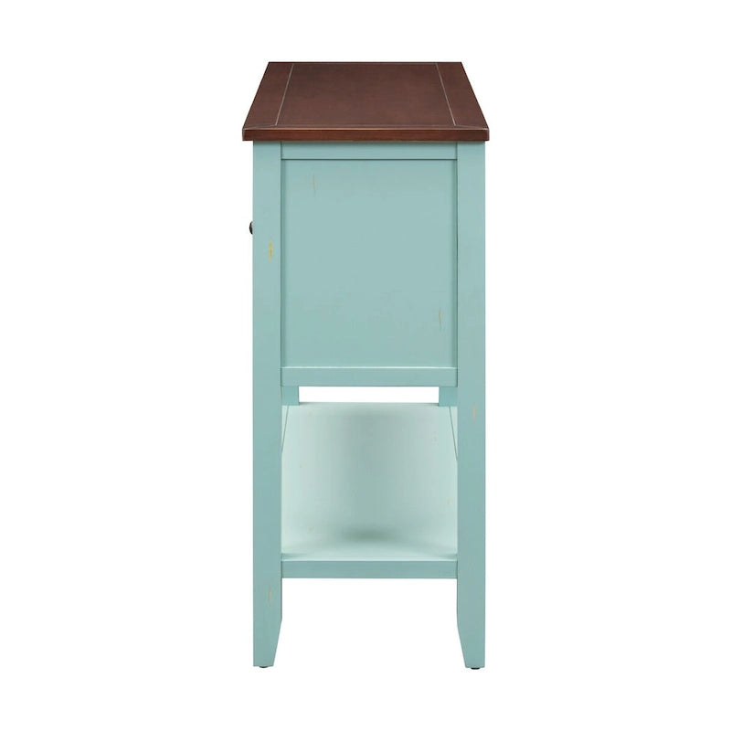 Antique Blue Buffet Sideboard Console Table with Storage Drawers and Bottom Shelf