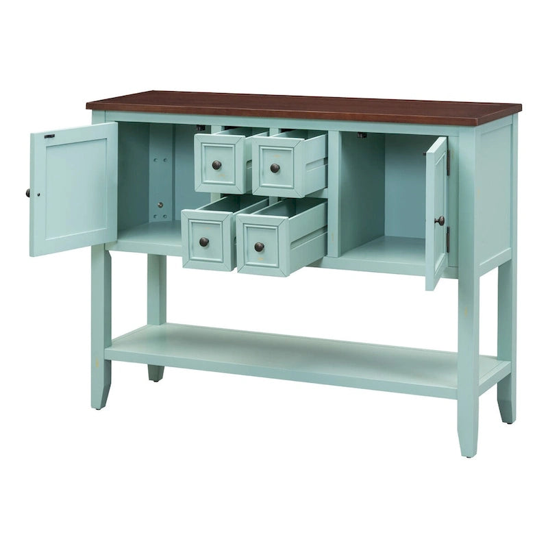 Antique Blue Buffet Sideboard Console Table with Storage Drawers and Bottom Shelf