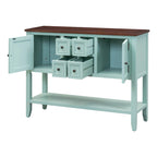 Antique Blue Buffet Sideboard Console Table with Storage Drawers and Bottom Shelf