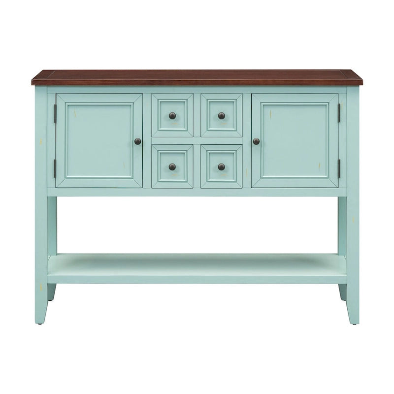 Antique Blue Buffet Sideboard Console Table with Storage Drawers and Bottom Shelf