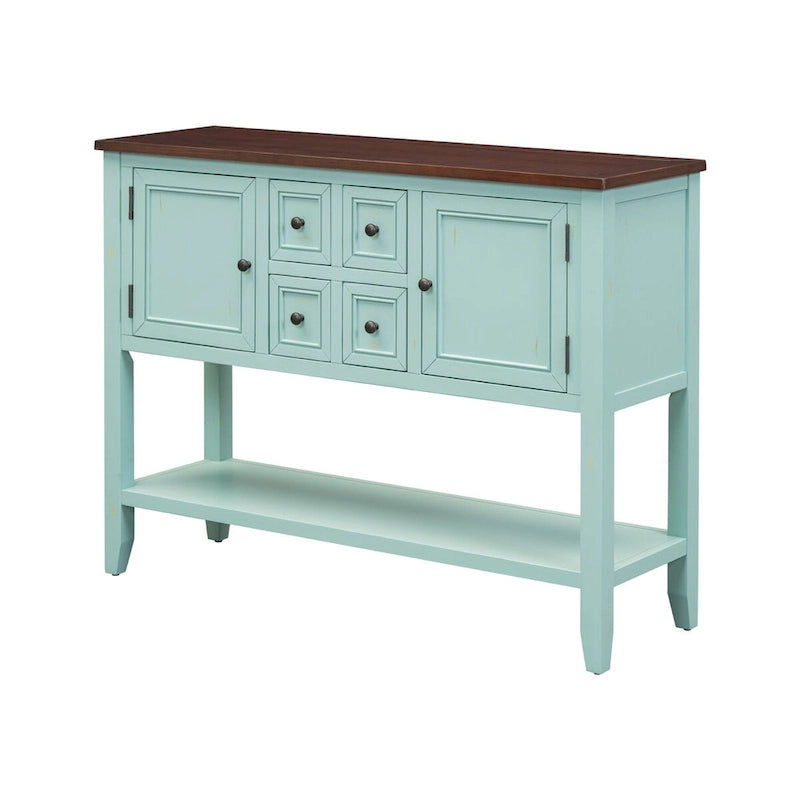 Antique Blue Buffet Sideboard Console Table with Storage Drawers and Bottom Shelf