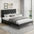 Upholstered Bed Frame with Button-Tufted Velvet Headboard