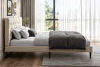 Upholstered Bed Frame with Button-Tufted Velvet Headboard