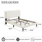 Upholstered Bed Frame with Button-Tufted Velvet Headboard
