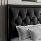Upholstered Bed Frame with Button-Tufted Velvet Headboard
