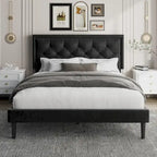 Upholstered Bed Frame with Button-Tufted Velvet Headboard
