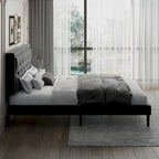 Upholstered Bed Frame with Button-Tufted Velvet Headboard