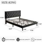Upholstered Bed Frame with Button-Tufted Velvet Headboard
