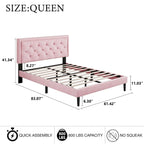 Upholstered Bed Frame with Button-Tufted Velvet Headboard