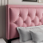 Upholstered Bed Frame with Button-Tufted Velvet Headboard