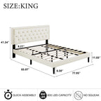 Upholstered Bed Frame with Button-Tufted Velvet Headboard
