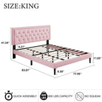 Upholstered Bed Frame with Button-Tufted Velvet Headboard