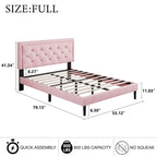 Upholstered Bed Frame with Button-Tufted Velvet Headboard